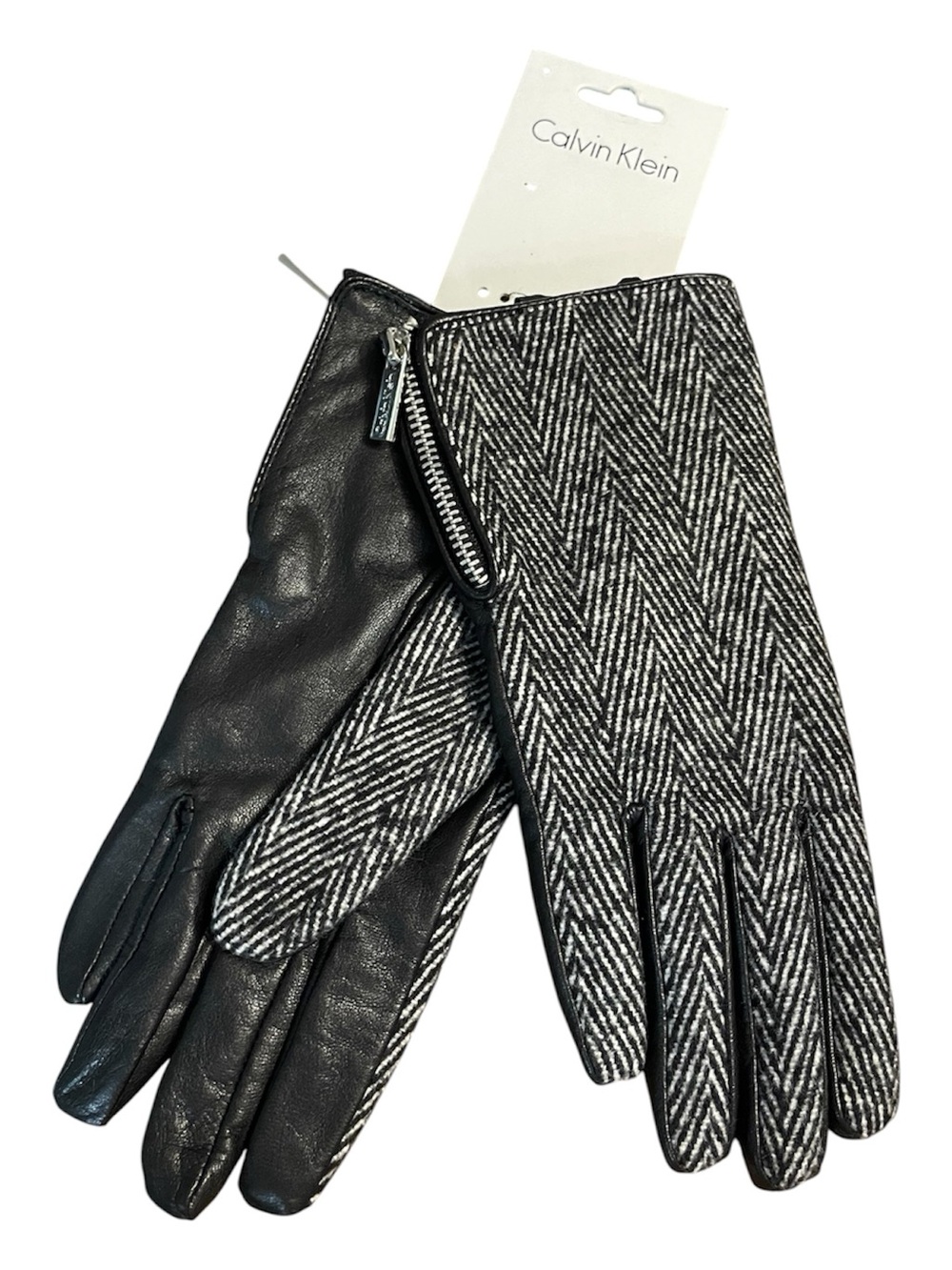 Calvin Klein Herringbone Leather Gloves NWT